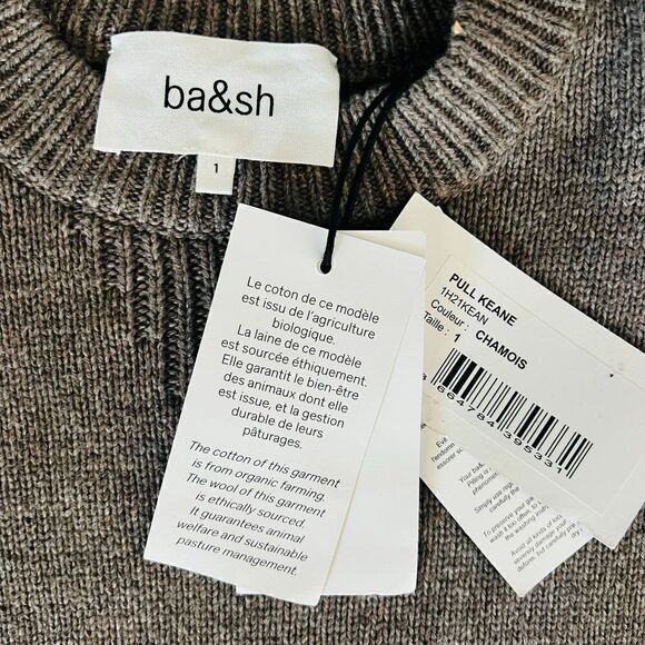 BA&SH Keane Lace-Up Cuff Wool &‎ Cotton Sweater, Tan, Size Small, DESIGNER, NWT - Picture 2 of 16